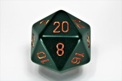 34mm d20 Dice - Opaque Dusty Green/copper